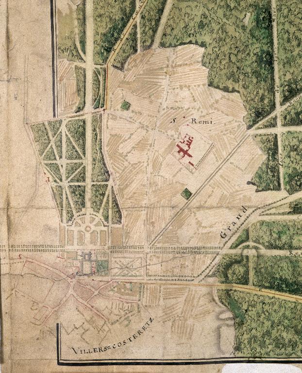 Plan-masse de la ville, du château et de son parc vers 1775, extrait d'un plan du parc de chasse (AN : N II Aisne 19).