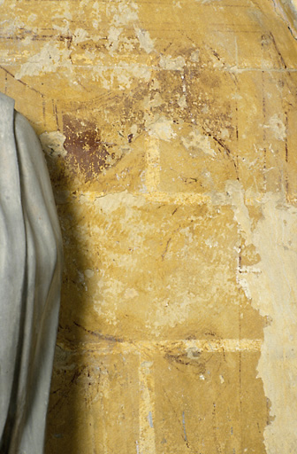 Vue partielle de la peinture monumentale, exécutée à la chaux sur enduit, datant du 13e siècle.