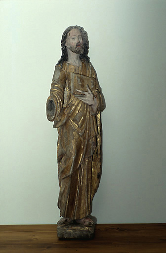Vue d'ensemble de la statue en chêne peint, datant de la 1ère moitié du 16e s.