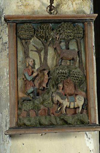 Vue d'ensemble du bas-relief en chêne datant du 16e siècle.