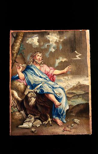 Paire de tableaux de tapisserie : Saint Jean et saint Luc