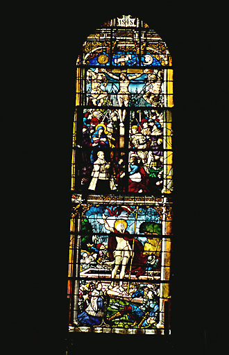 Verrière (baie 0) : Crucifixion, Résurrection du Christ