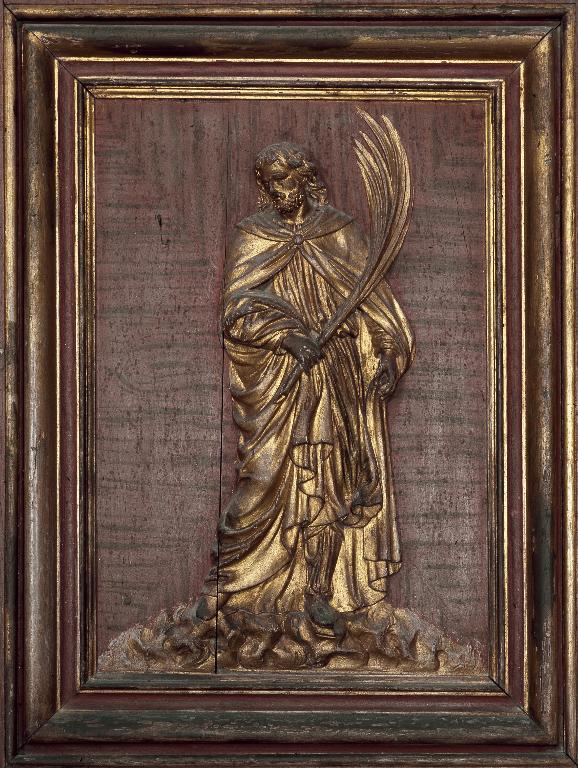 Détail des vantaux de l'armoire : panneau du registre médian représentant saint Rufin.