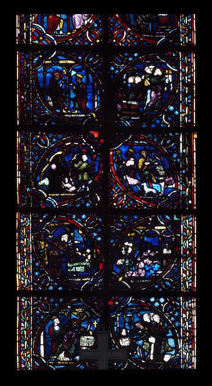 Verrière légendaire (verrière hagiographique) : scènes de l'histoire de saint Gilles (baie 12)