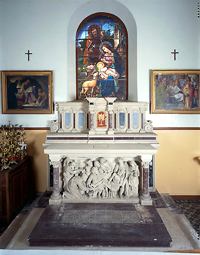 Maître-autel néo-Renaissance (autel, tabernacle architecturé à ailes)