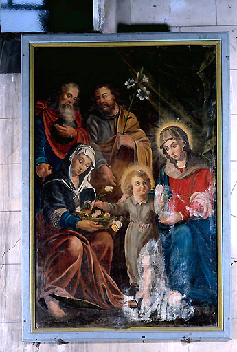 Tableau et son cadre : Sainte Famille avec sainte Anne et saint Joachim