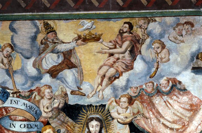 Détail de la partie supérieure, avec la Trinité couronnant la Vierge.