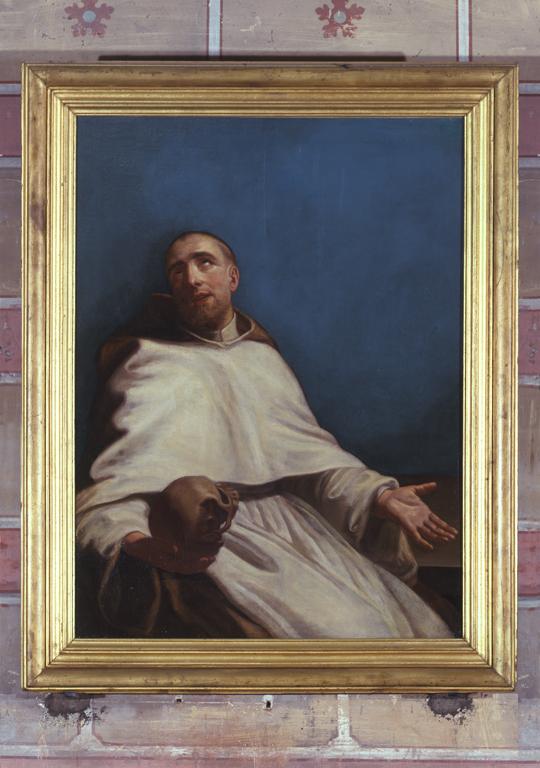 Paire de tableaux et leurs cadres : saint Bruno méditant dans une caverne, saint Bernard en extase tenant un crâne (?)