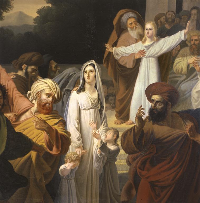 Détail de la partie centrale du tableau : le jeune prophète Daniel innocentant Suzanne, les 2 vieillards menés au supplice par leurs bourreaux.