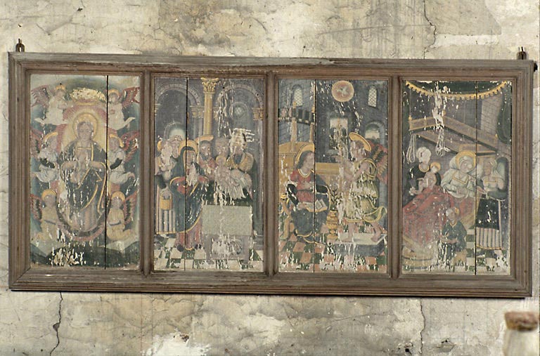 Vue d'ensemble du retable, peinture à l'huile sur chêne, datant du 16e siècle.