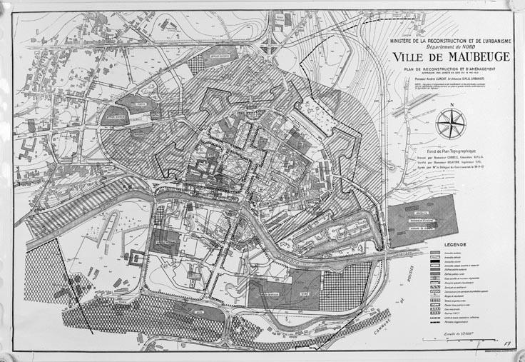 Plan de reconstruction et d'aménagement par André Lurçat, architecte DPLG urbaniste, 1949 (AC Maubeuge).