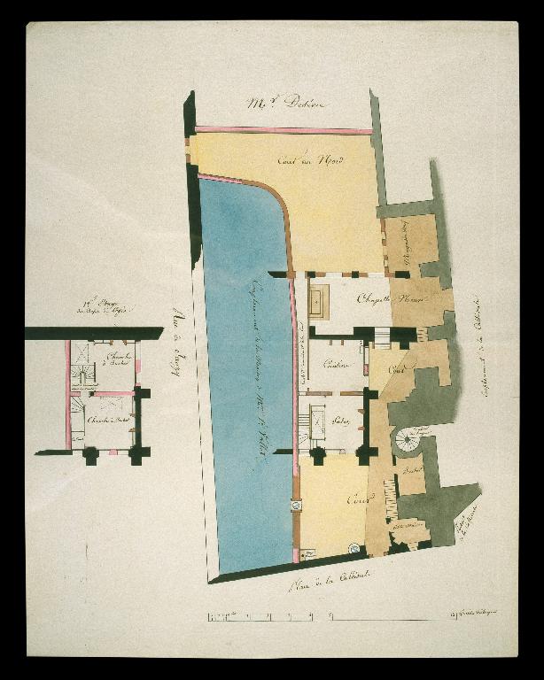Projet de chapelle à installer dans une partie de l'aile occidentale du cloître, vers 1830 (A. Évêché Soissons : P Soissons-Cathédrale, 3 D plans).