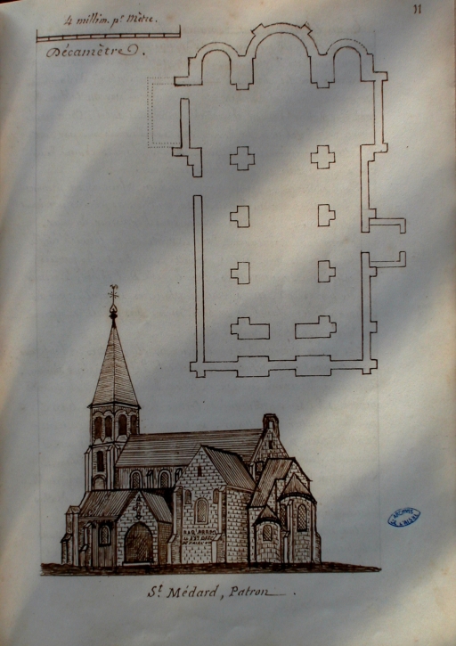 Plan et élévation de l'ancienne église (A.D. Aisne : 8 R° 6).