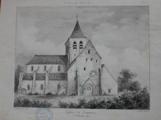 Dessin de l'ancienne église (A.D. Aisne : 8 Fi Craonne 1).