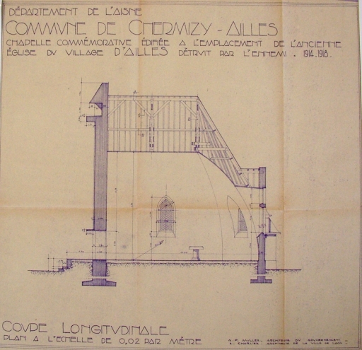 Coupe du projet de la chapelle d'Ailles (A.D. Aisne : 15 R 1968).
