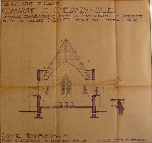 Coupe transversale du projet de la chapelle d'Ailles (A.D. Aisne : 15 R 1968).