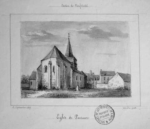 Dessin du chevet de l'église en 1877 (A.D. Aisne : 8 Fi Pontavert 2).