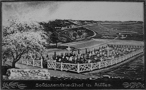 Dessin du cimetière allemand d'Ailles ('La lettre du Chemin des Dames'. N°2, p. 5).