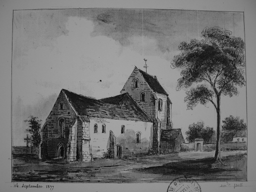 Dessin présentant l'ancienne église d'Ailles (A.D. Aisne : 8 Fi Ailles 1).