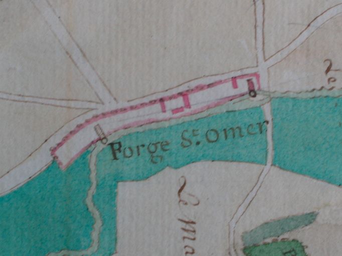 Plan des moulins des Forges, extrait du plan d'intendance de la commune de Saint-Omer-en-Chaussée, 1er septembre 1784.