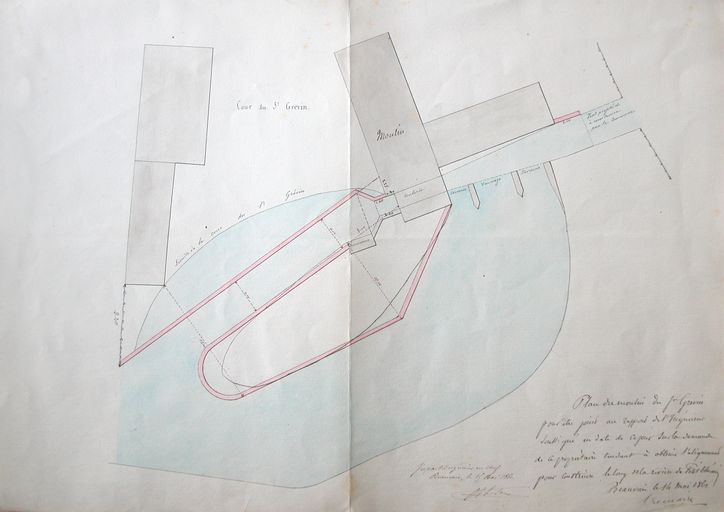 Plan du moulin des Forges, par Lemaire (ingénieur des Ponts-et-Chaussées), 14 mai 1861.