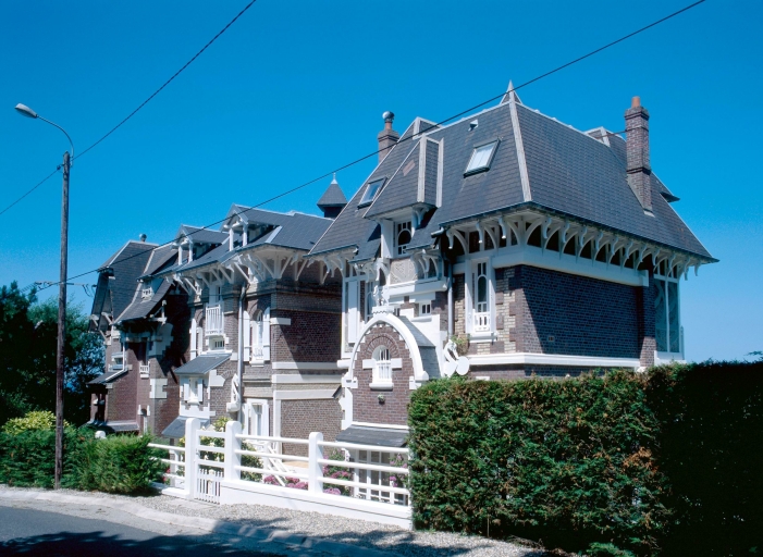 Vue d'ensemble des élévations postérieures des trois chalets.