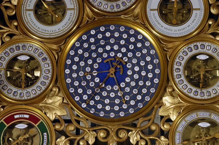 Vue de détail de la partie centrale de l'horloge : le comput ecclésiastique.