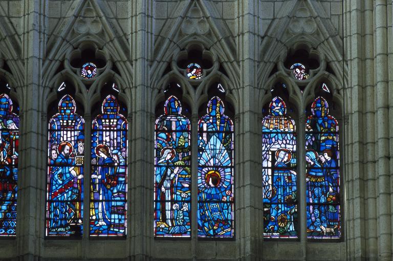 Vue partielle de la partie créée par Louis Mazetier et Jean Gaudin : Mariage de la Vierge, Annonciation, Visitation.