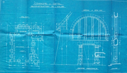 Plan et détail de la façade de l'église.