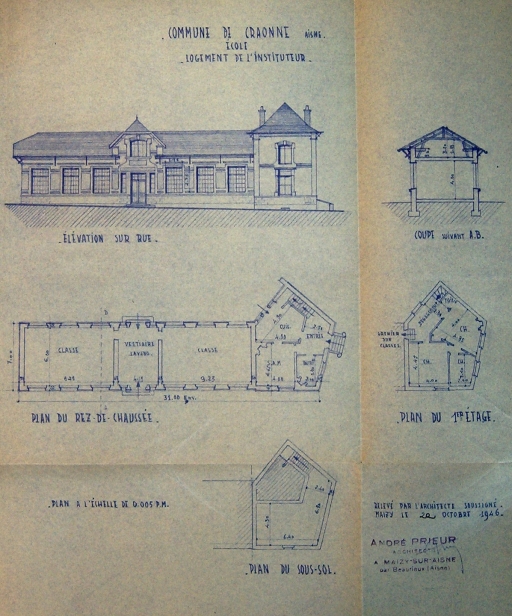 Plan et coupe extraits du dossier de dommages de guerre de la Seconde Guerre mondiale (A.D. Aisne : 11 R 7769).