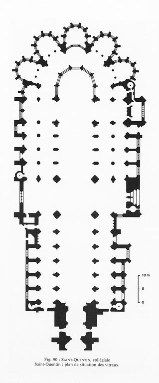 Plan de la collégiale, vers 1978 (plan publié dans le volume 1 du Corpus Vitrearum Medii Aevi).