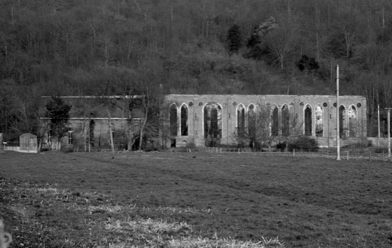 Vue générale des vestiges de la petite filature et de l'atelier édifié dans son prolongement (aujourd'hui détruit) depuis le sud.