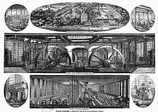 Vue générale et vues intérieures de l'usine durant la seconde moitié du 19e siècle