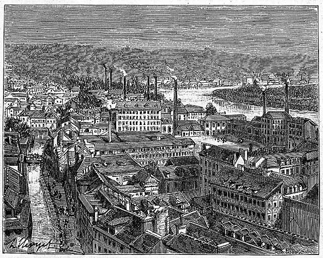 Vue d'Elbeuf d'est en ouest, deuxième moitié 19e siècle.
