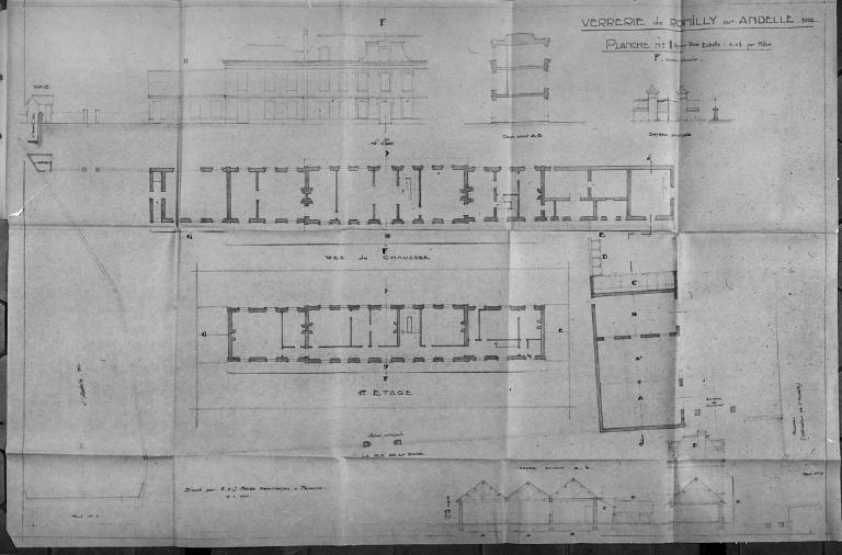 Logement patronal, plans-coupes-élévations, par E. J. Mauge architecte, 1940 (Collection particulière).