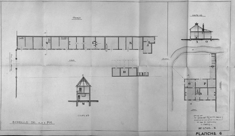 Logements ouvriers de la s.a. des Verreries de Romilly (route des Claques), plans et coupes, par le cabinet Roux, 1924 (Collection particulière).