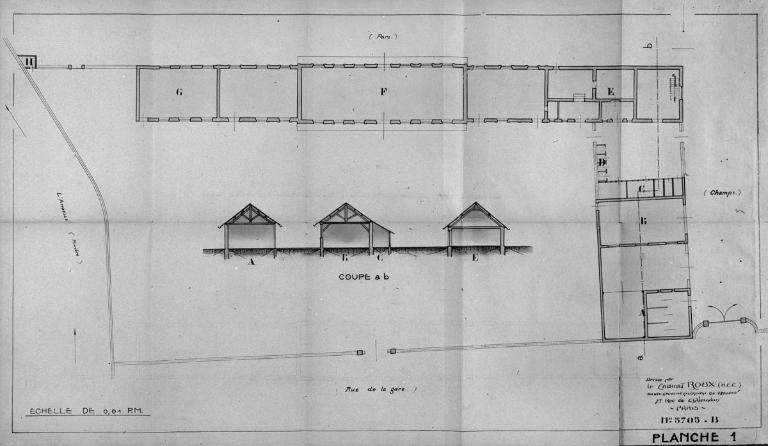 Logement patronal de la s.a. des Verreries de Romilly, plan et coupes par le cabinet Roux, 1924 (Collection particulière).