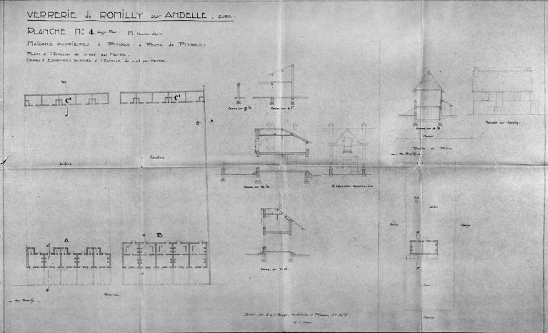 Logements ouvriers (route de Pîtres), plans-coupes-élévations, par E. J. Mauge architecte, 1940 (Collection particulière).