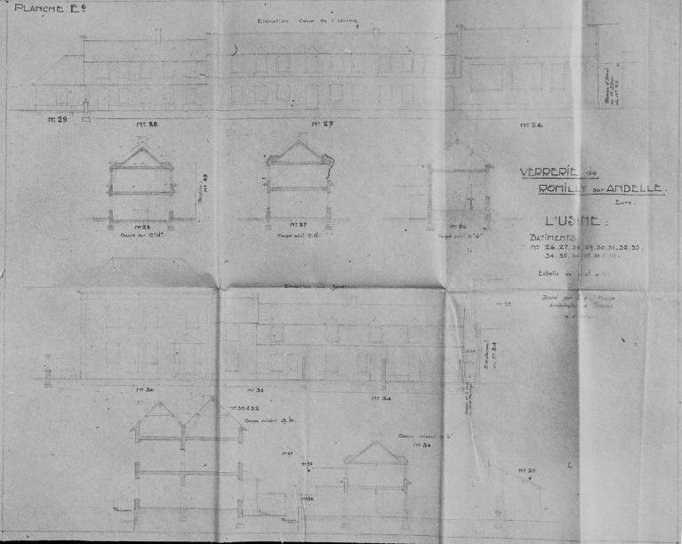 Logements ouvriers (bâtiments 26 à 39), plans-coupes-élévations, par E. J. Mauge architecte, 1940 (Collection particulière).