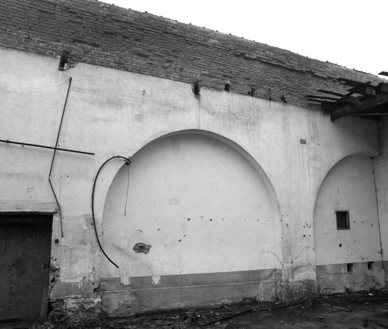 Magasin industriel (bâtiment 8 du plan de 1940 par Mauge), élevation sud-ouest (état en 1988).