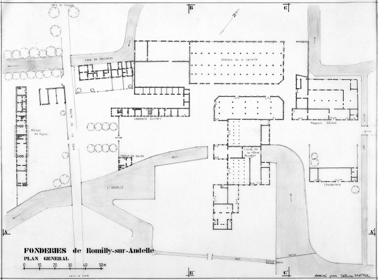 Plan général de l'usine de Perpignan, par Celine Matter, vers 1988, 1/1000e (Collection particulière).