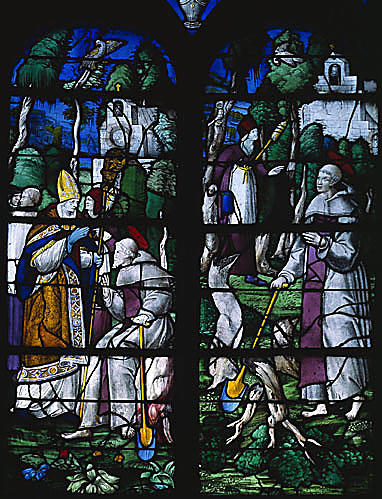 Saint Fiacre recevant son terrain de saint Faron et le défrichant, détail