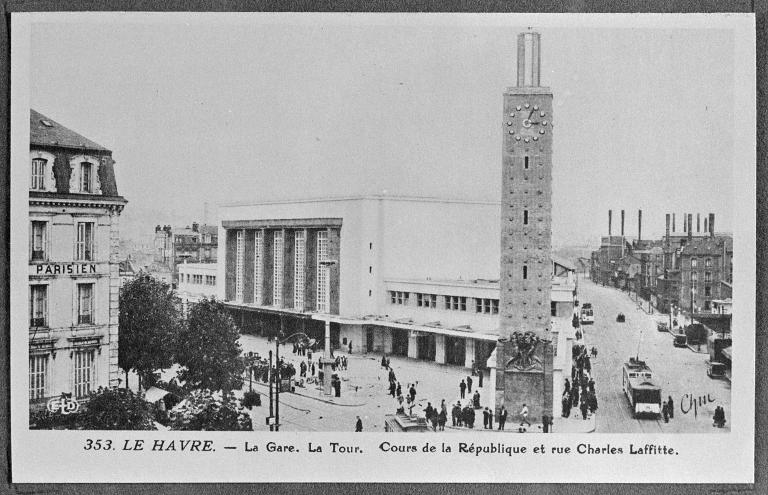 353. LE HAVRE. La Gare. La Tour. Cours de la République et Charles Laffite.- Carte Postale ELD. Chm. vers 1935.