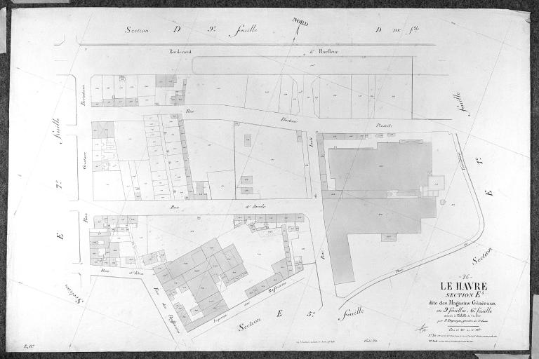 Cadastre du Havre, section E6, parcelles 519 à 523.- Plan cadastral, 1895 (Centre des impôts fonciers du Havre).