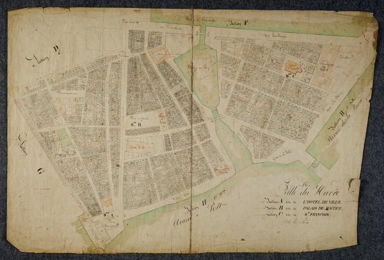 Cadastre du Havre. Section C de SAINT-FRANCOIS. Manufacture de tabacs : parcelle 2.-Plan cadastral, 1826 (A.M. Le Havre).