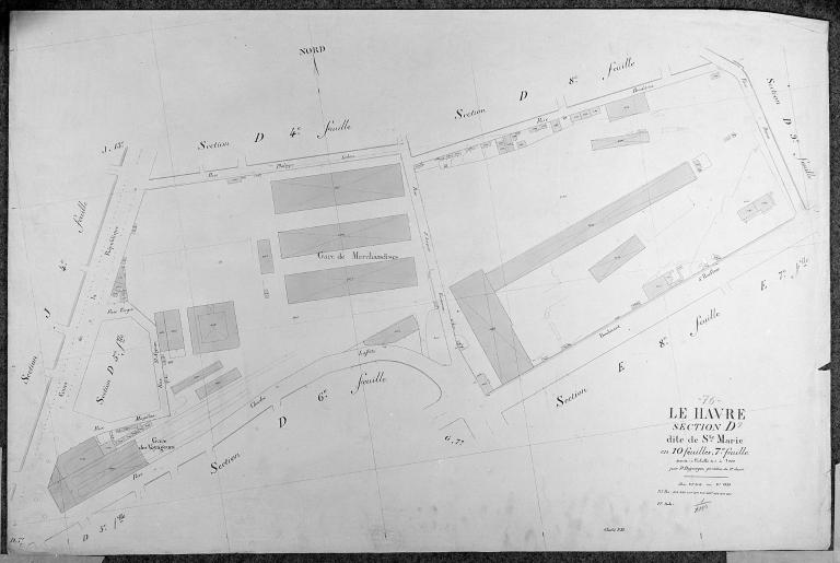 Cadastre du Havre. Section D7. Gare de voyageurs, gare de marchandises. Parcelles 2130 à 2143 .- Plan cadastral, 1895-1896 (Centre des Impôts fonciers du Havre).