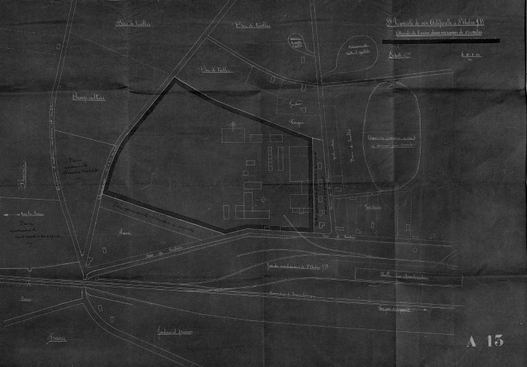 Plan de situation de l'usine de la Société Nouvelle de Soie Artificielle, 1/1000e, 12/09/1923, (A.D. Seine-Maritime, 5 M 790).