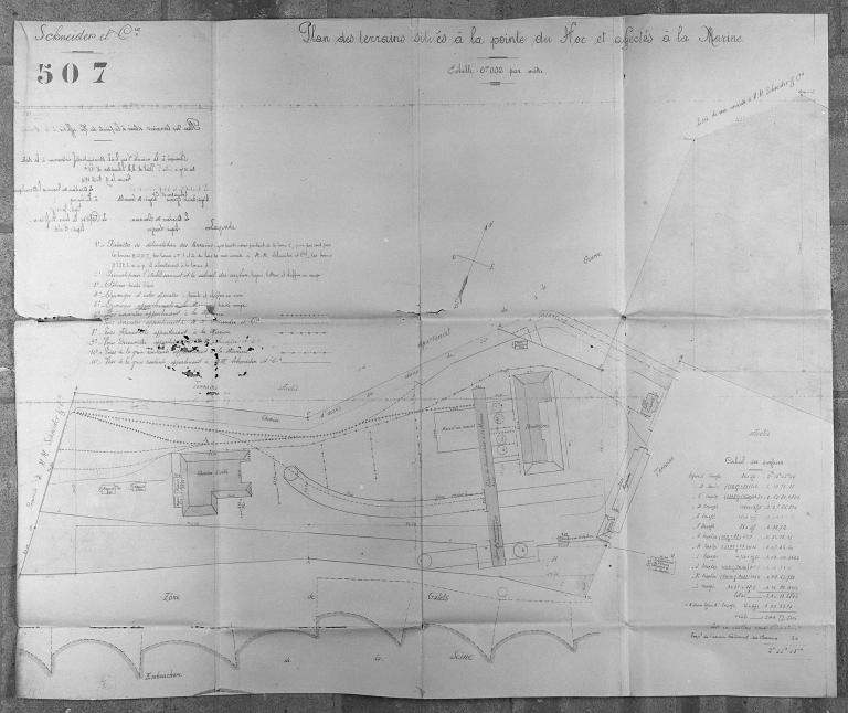 Plan des terrains situés à la pointe du Hoc et affectés à la Marine, fond Schneider (Musée du Prieuré, Harfleur).