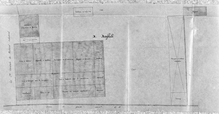 Usine Maybluch d'épuration du gaz, plan d'ensemble détaillé, 1/200e, 1902 (A.D. Seine-Maritime, 5 M 395).
