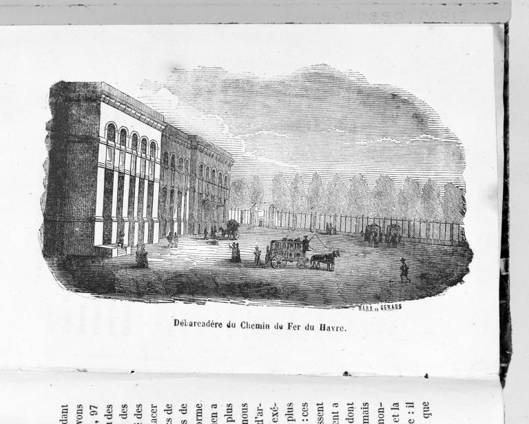 Débarcadère du Havre.- Gravure par Bara et Gérard, tirée de : Chemin de fer du Havre à Rouen Album-itinéraire/Viau, 1847.